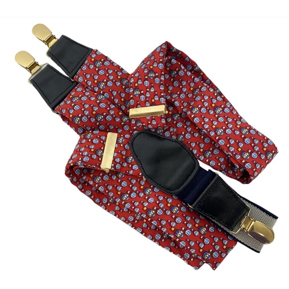 Suspender Adjustable Adult Brace Hot Air Balloon Red  100% Silk  Made in Italy - Picture 1 of 8